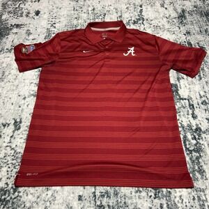 Nike Alabama Crimson Tide Dri FIT Polo Shirt Mens XL Red Stripe NCAA Football